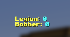 The Skyblock Overhaul Legion and Bobber overlays, a small compact readout drawn on the Minecraft HUD.